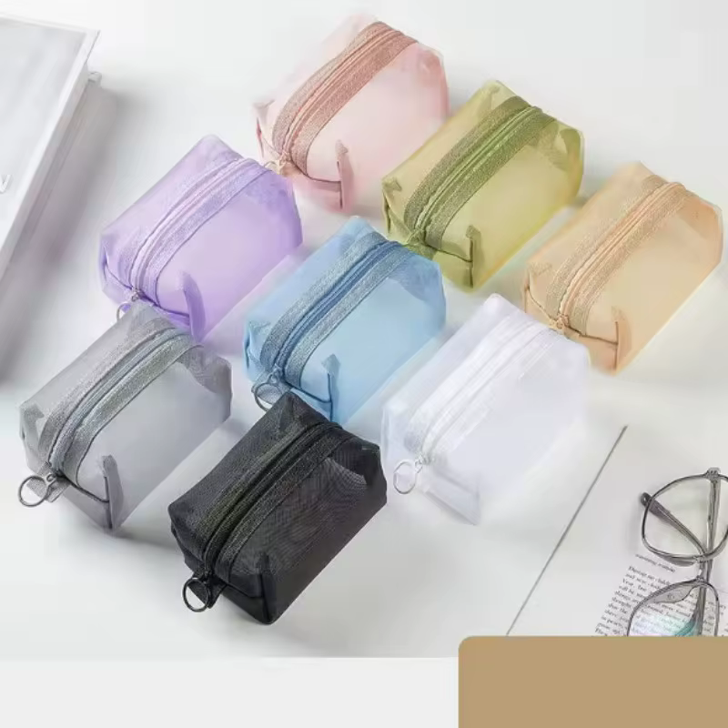 Mini sacs à cosmétiques en maille de Nylon transparent pour femmes