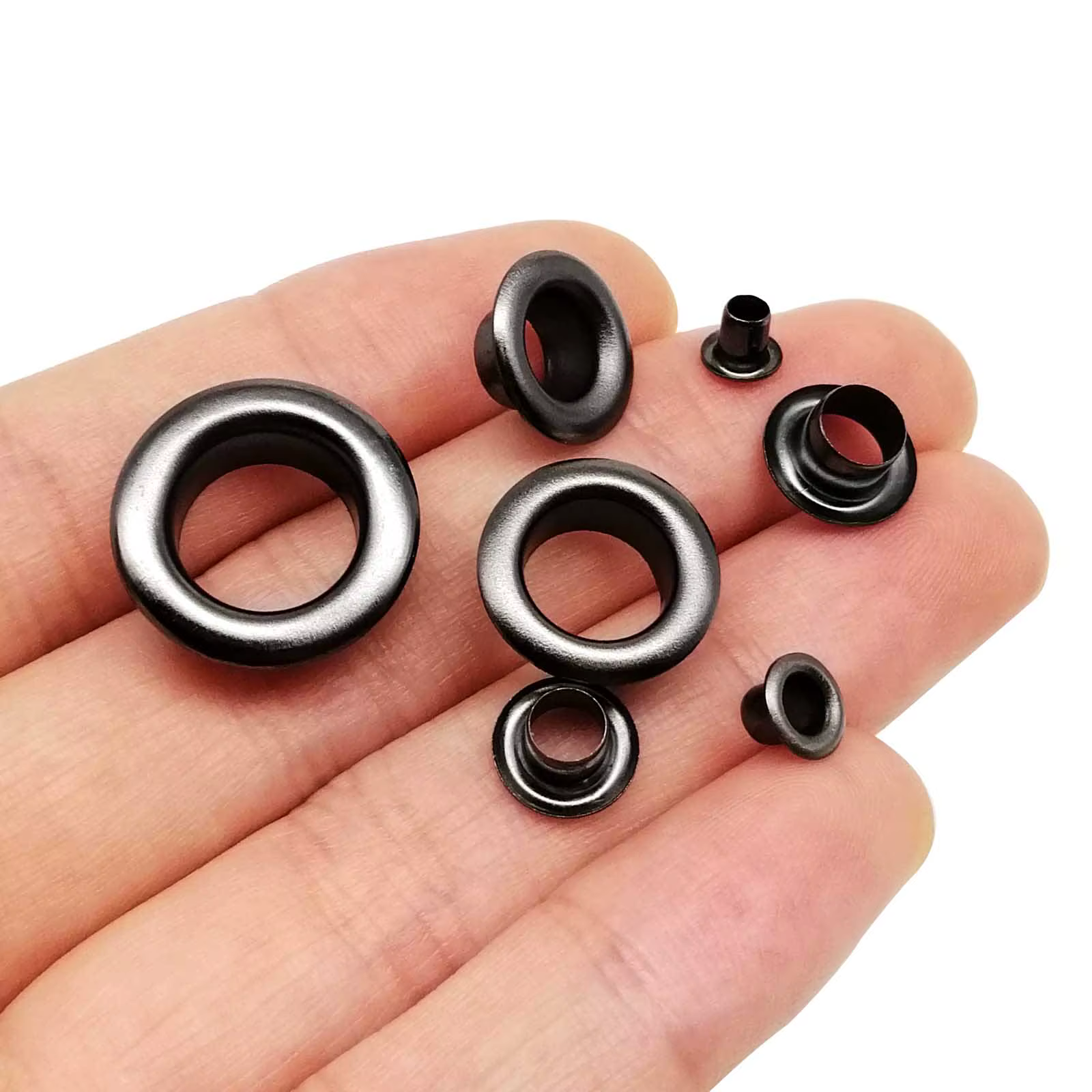 100 ensembles 2.5mm à 12mm pistolet noir oeillet de haute qualité avec rondelle œillet anneau trou d'air Rivet pour sac en cuir chaussures bouchon de ceinture