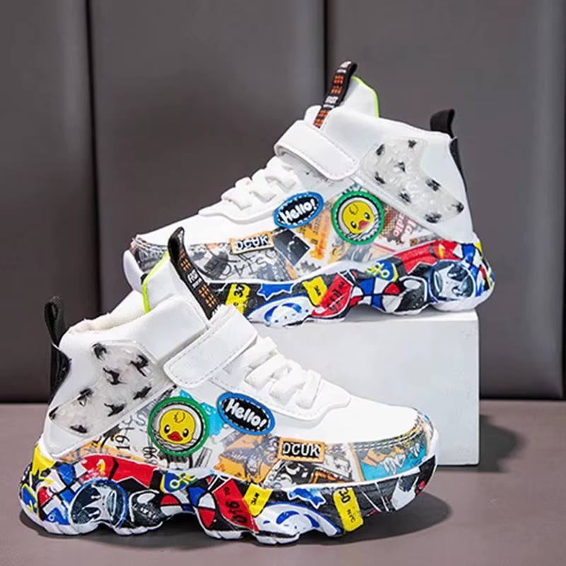 Taille 26-36 enfants sport baskets pour filles enfant dessin animé Graffiti modèle chaussures décontractées garçons basket-ball chaussure chaussures de sport