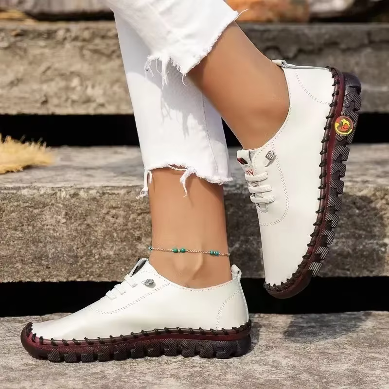 Baskets pour femmes, chaussures plates en cuir à lacets, nouvelle collection printemps, décontractées et confortables, chaussures pour maman, Zapatos Mujer, Chaussure Femme