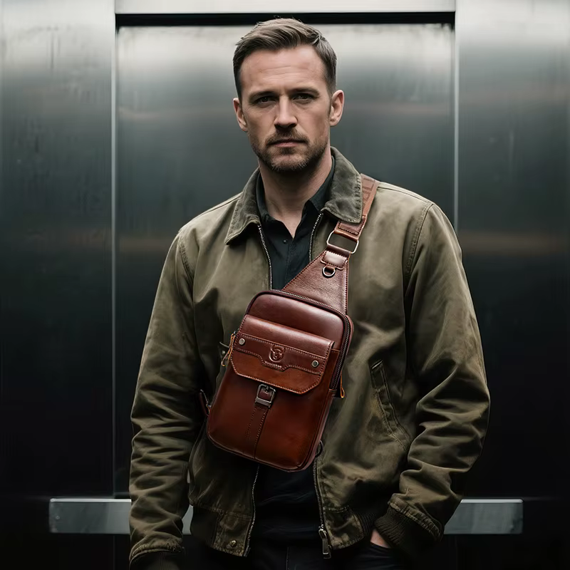 BULLCAPTAIN Vintage hommes sac en cuir véritable sac de poitrine sac de messager sacs à bandoulière décontractés pour