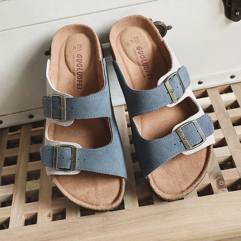 NuSO k-Pantoufles d'été en liège pour femmes, mules, sabots, sandales plates, diapositives décontractées, plage, couple, double structure, chaussures souples, grande taille