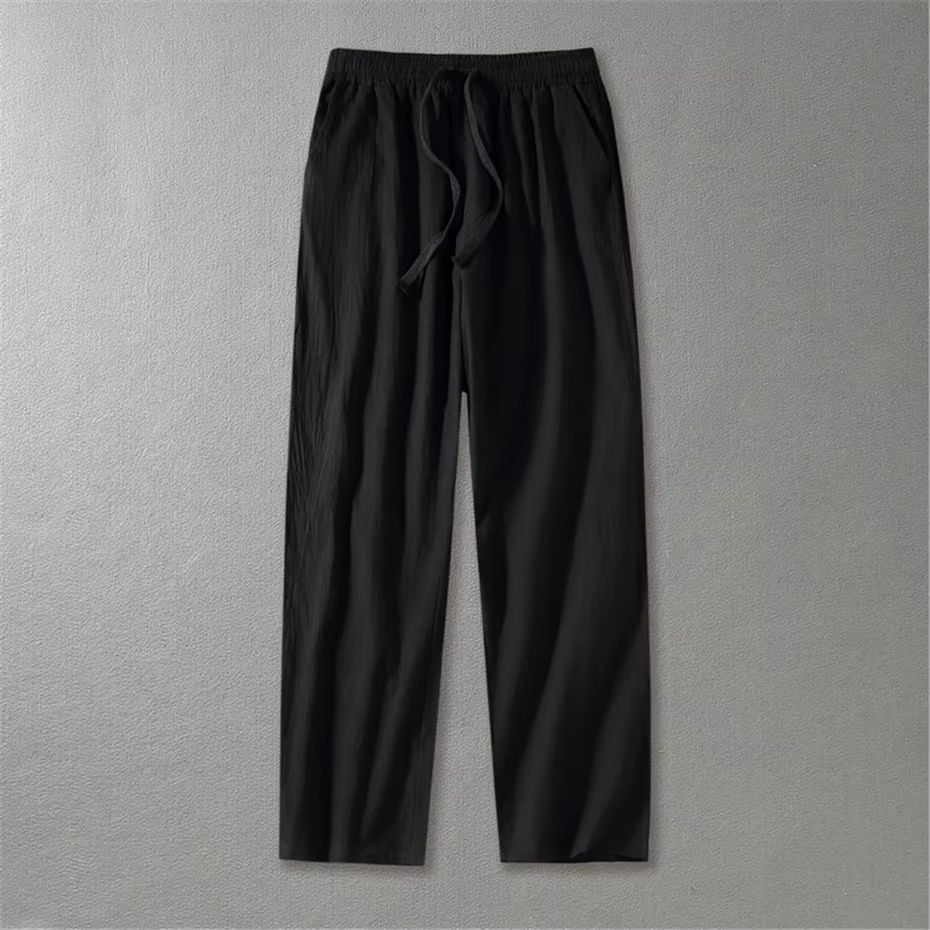 Pantalon d'été en coton et lin pour homme, coupe droite, couleur unie, style décontracté, 2025, fj6XL 9XL