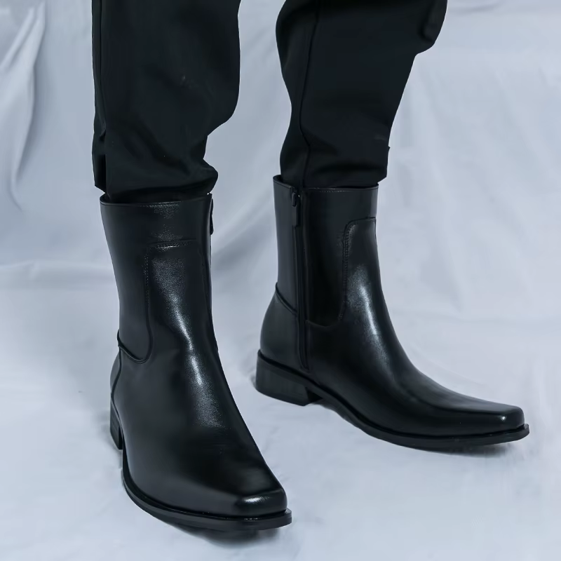 Bottes de chevalier pointues de style britannique pour hommes, fermeture à glissière latérale confortable, bottes hautes classiques, mode extérieure, haute qualité, automne