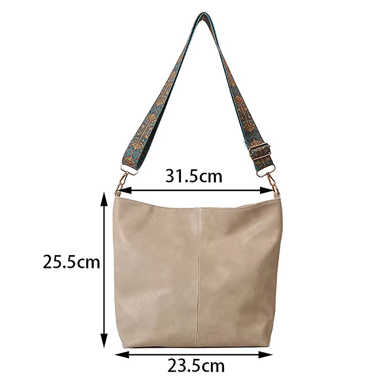 Sac à Bandoulière Vintage Solide de Grande Capacité pour Femme