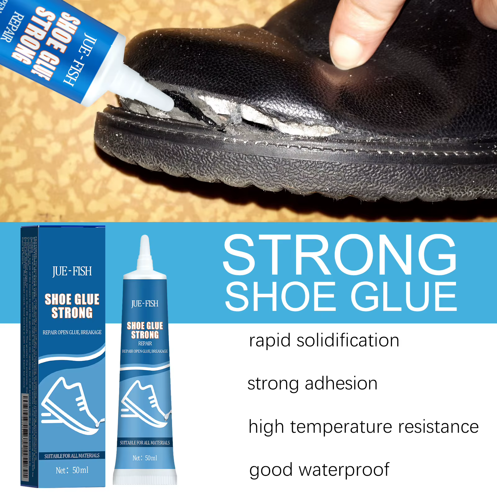 Colle pour réparation de chaussures, adhésif imperméable à séchage rapide, liaison forte, résistant aux hautes températures, fixateur de semelles de bottes en cuir multiple pour baskets