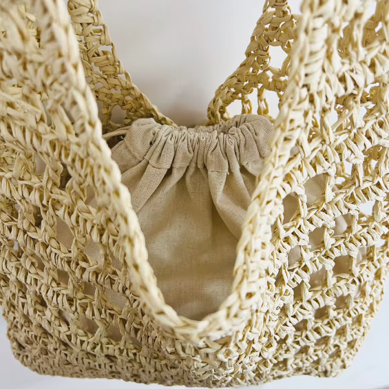 Sac à bandoulière de plage en paille pour femme, grande capacité, tissé à la main, ajouré, pour les vacances d'été, style minimaliste