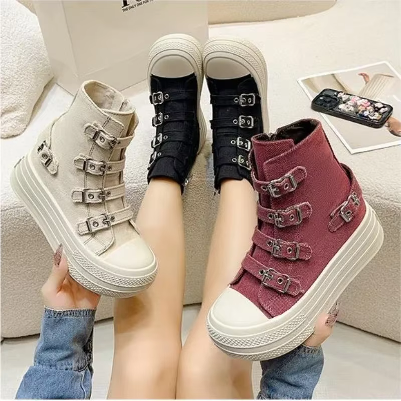 Baskets en toile à talons compensés pour femmes