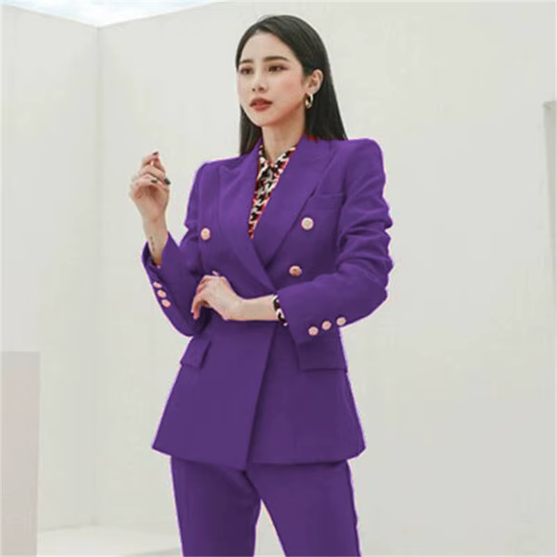 Ensemble de costume rouge pour femmes, décontracté, professionnel, à la mode, Style déesse, hôte, vêtements de travail formels, Polyester, manches longues, boutonné