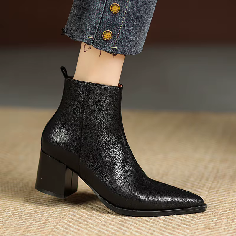 2025 nouveau automne hiver en cuir véritable femmes bottes mode bout pointu Chelsea bottes gros talons hauts femmes chaussures bottines