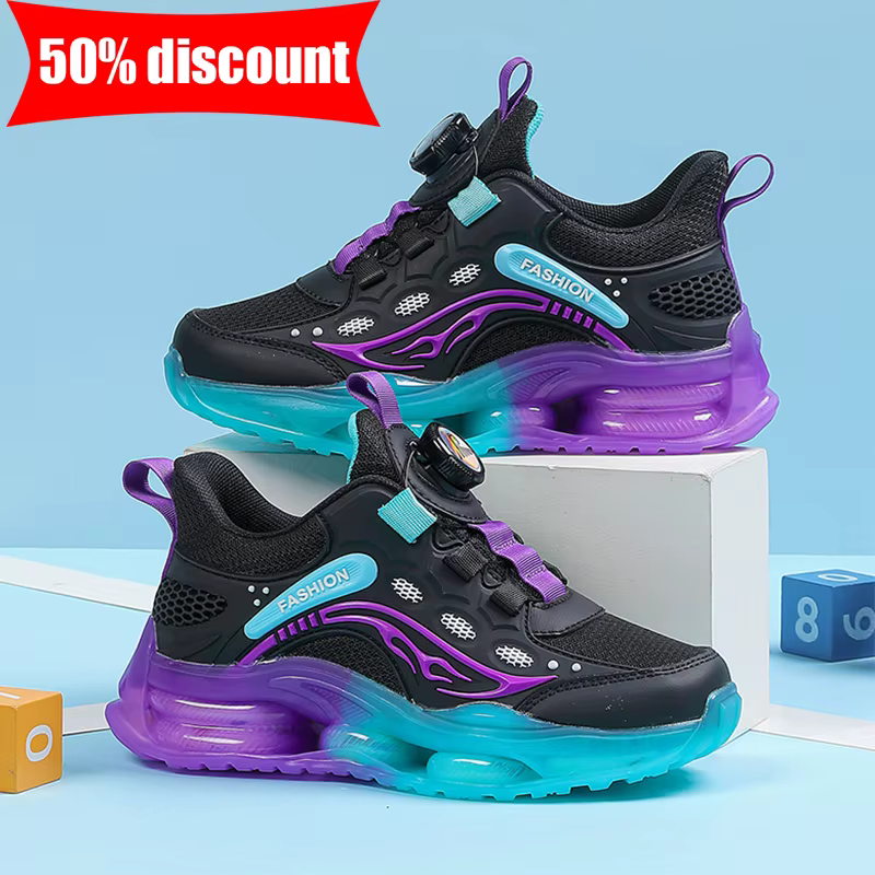 Chaussures de sport pour enfants, nouvelles chaussures décontractées pour garçons, à boucle rotative, en maille légère, antidérapantes, pour l'extérieur, usage quotidien, chaussures de marche