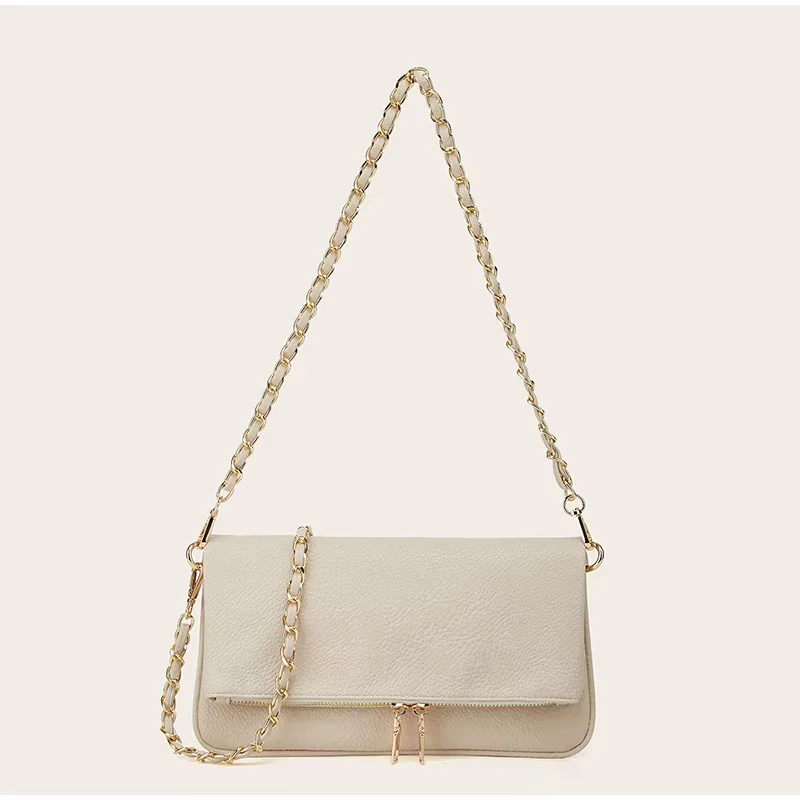 Sac à bandoulière avec texture litchi galets, sac à bandoulière Compact et Chic avec chaîne sous les bras, petit sac carré élégant et tendance pour femmes