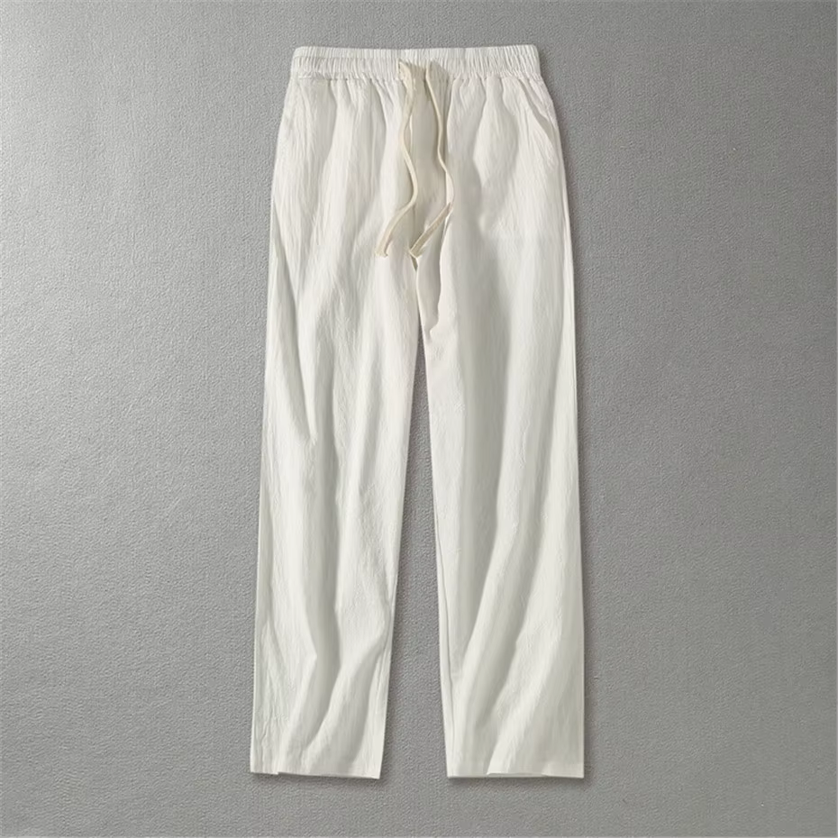 Pantalon d'été en coton et lin pour homme, coupe droite, couleur unie, style décontracté, 2025, fj6XL 9XL