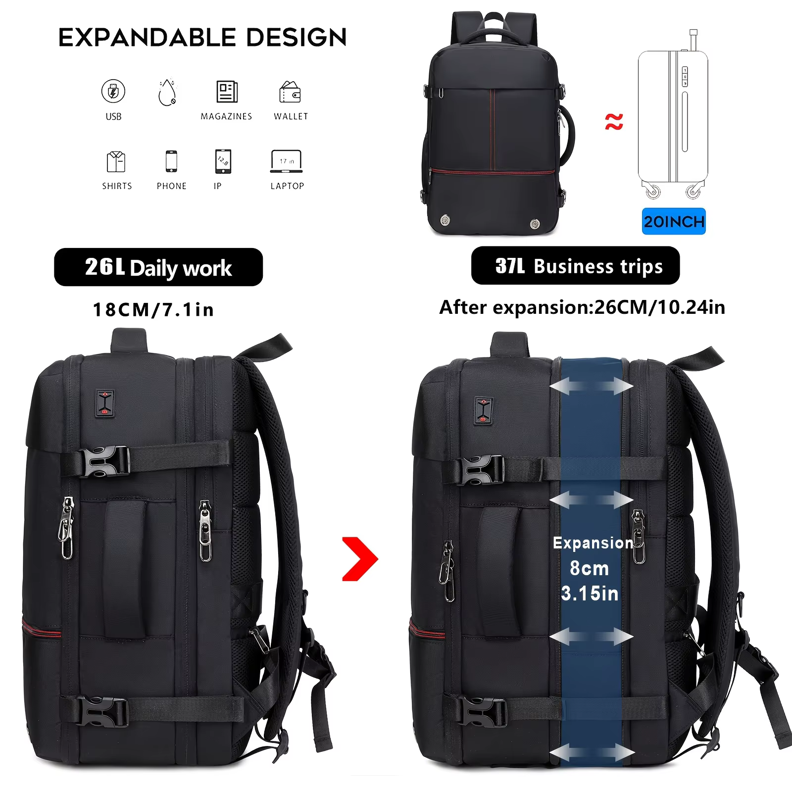 Sac à dos sous vide, sac à dos extensible de 60 litres avec compression