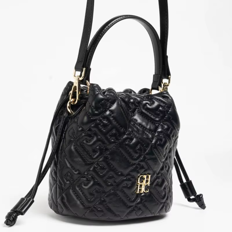 Sac seau pour femme CH en cuir PU à motif gaufré, avec cordon de serrage, bandoulière amovible et poignée supérieure