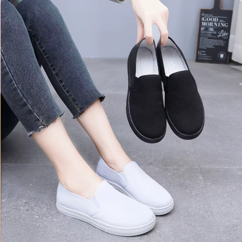 Chaussures de travail confortables pour femmes, chaussures de gril décontractées, chaussures de plein air noires, chaussures plates confortables pour dames, mode printemps et automne, nouveau