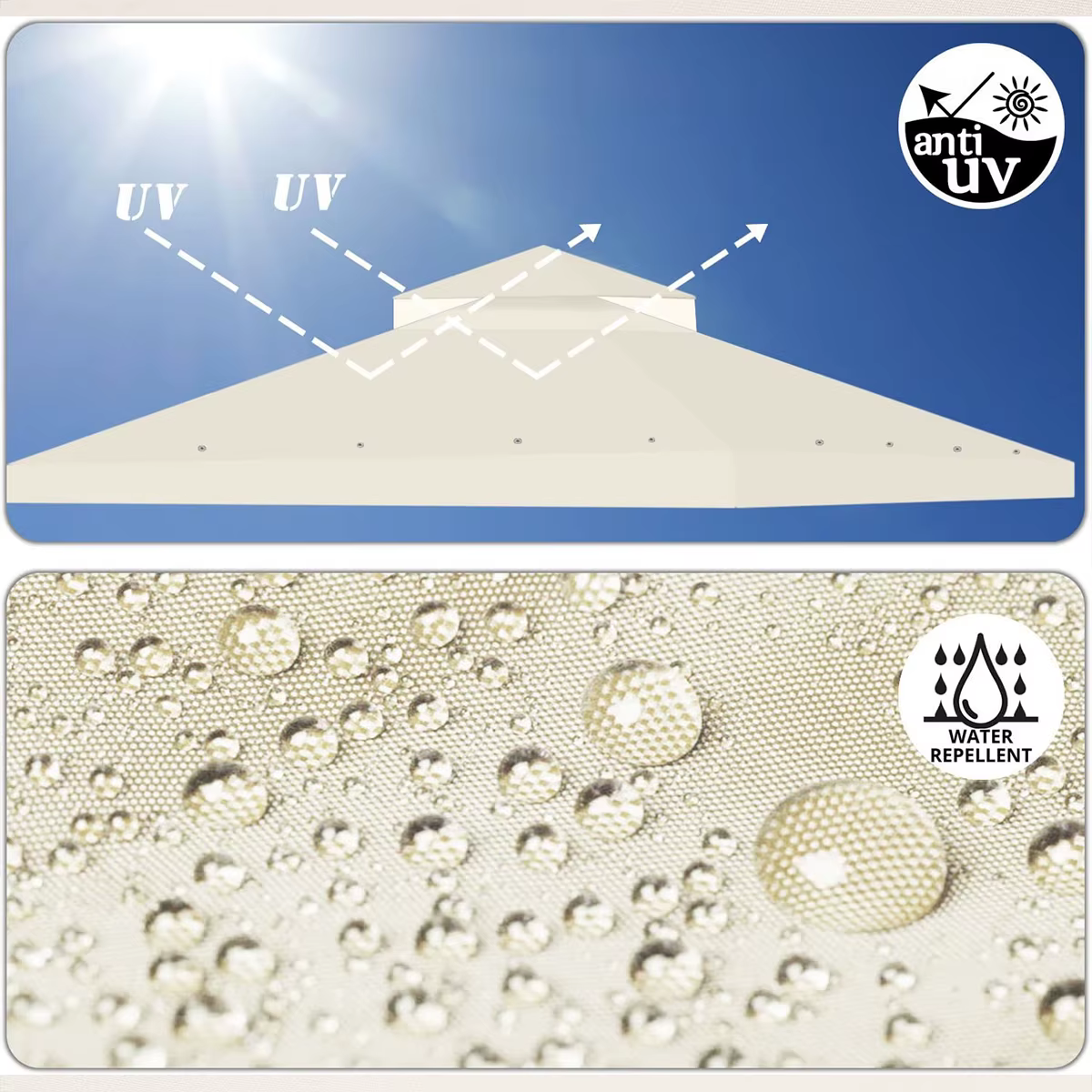 Housse de remplacement pour tonnelle de jardin 3x3M, auvent de remplacement à 2 niveaux pour tente de jardin extérieure, toit de tente de patio pour protection solaire