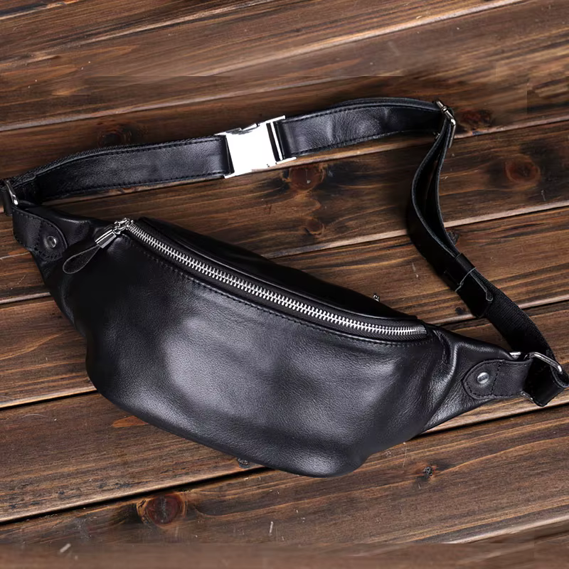 Sac de poitrine à bandoulière en cuir de qualité supérieure pour hommes, sac de taille de sport pour course à pied avec poche pour téléphone