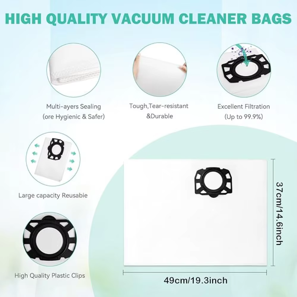 Accessoires de sacs d'aspirateur, compatibles avec Karcher WD2 Plus WD3 KWD1 KWD2 KWD3 MV3 WD3.200 à WD3.800 M SE4001 SE4002