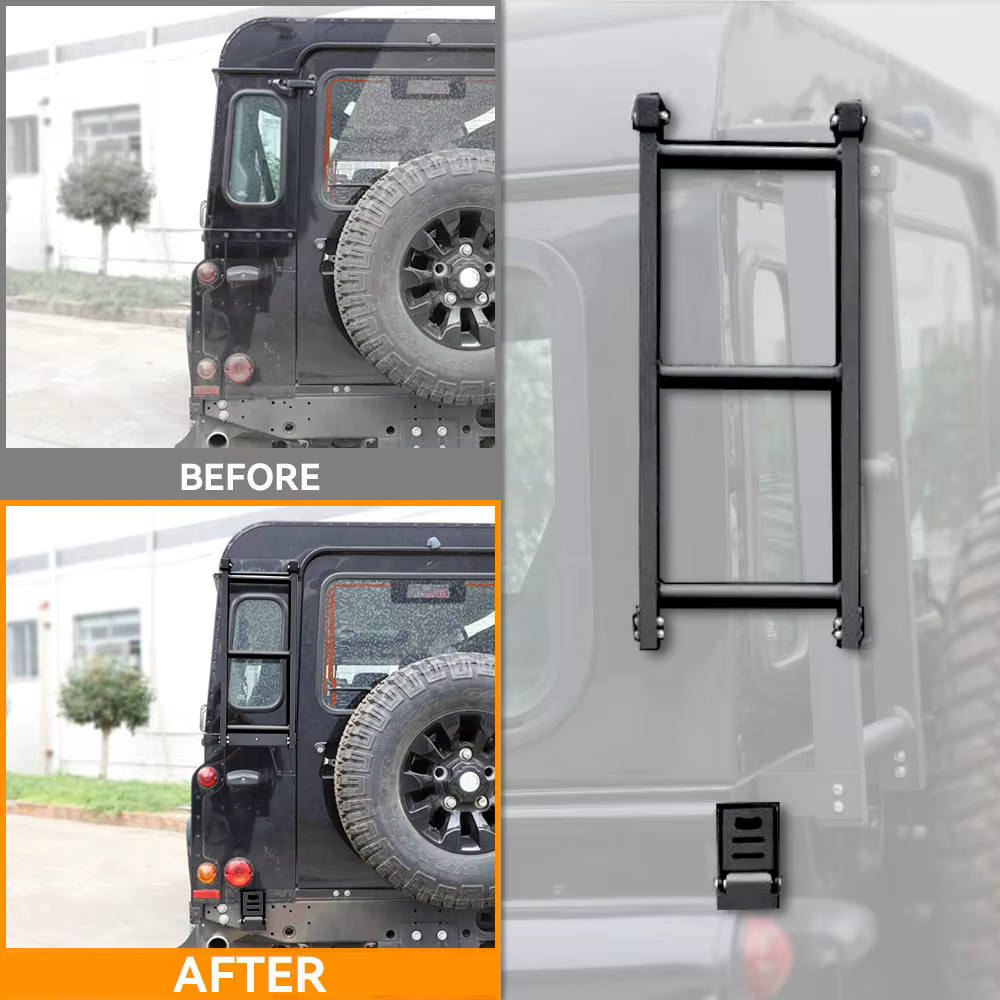 Échelle latérale pliable et relevable en acier pour toit de Land Rover Defender 1996-2016