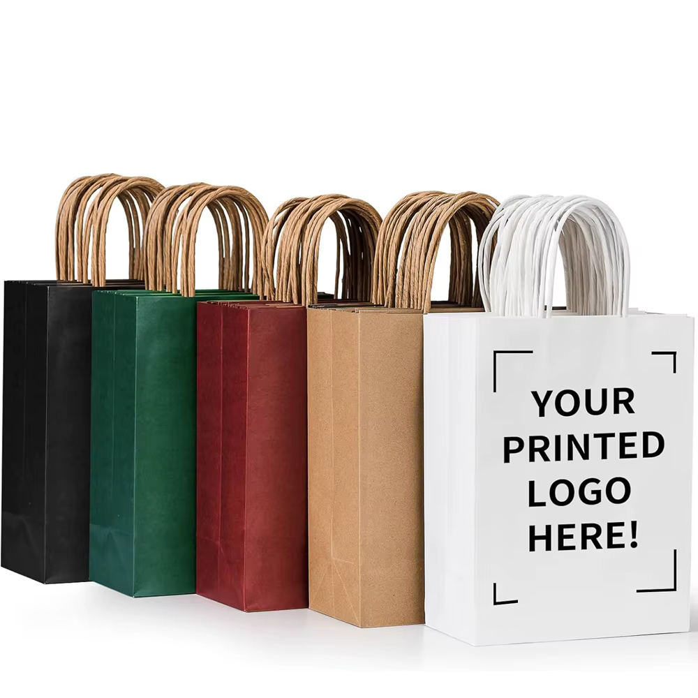 Sacs en papier Kraft avec poignées, 10 pièces, petits sacs cadeaux en papier en vrac pour petites entreprises, sacs de Shopping, cadeaux de fête de noël, 8.25x5.8x3.25