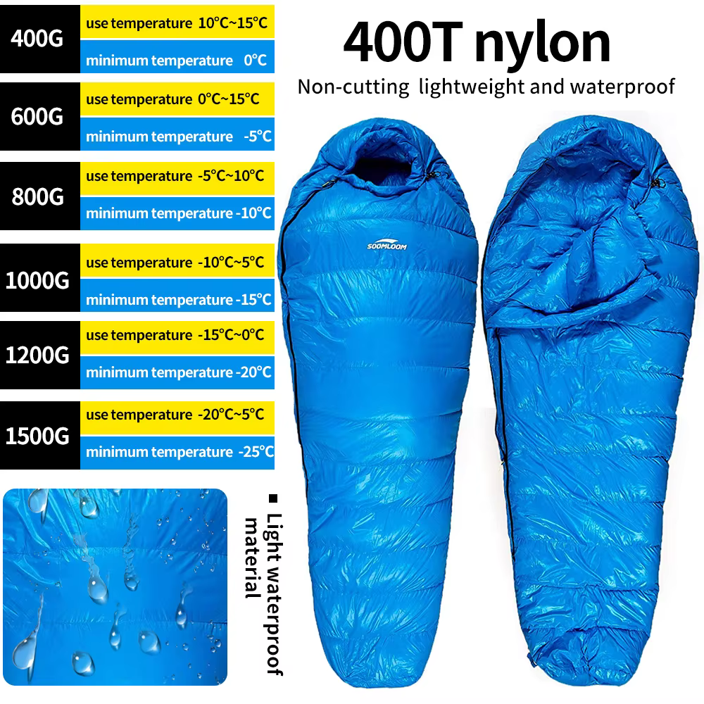 Soomloom garder au chaud en duvet rempli adulte momie Style sac de couchage pour l'hiver en plein air Camping voyage