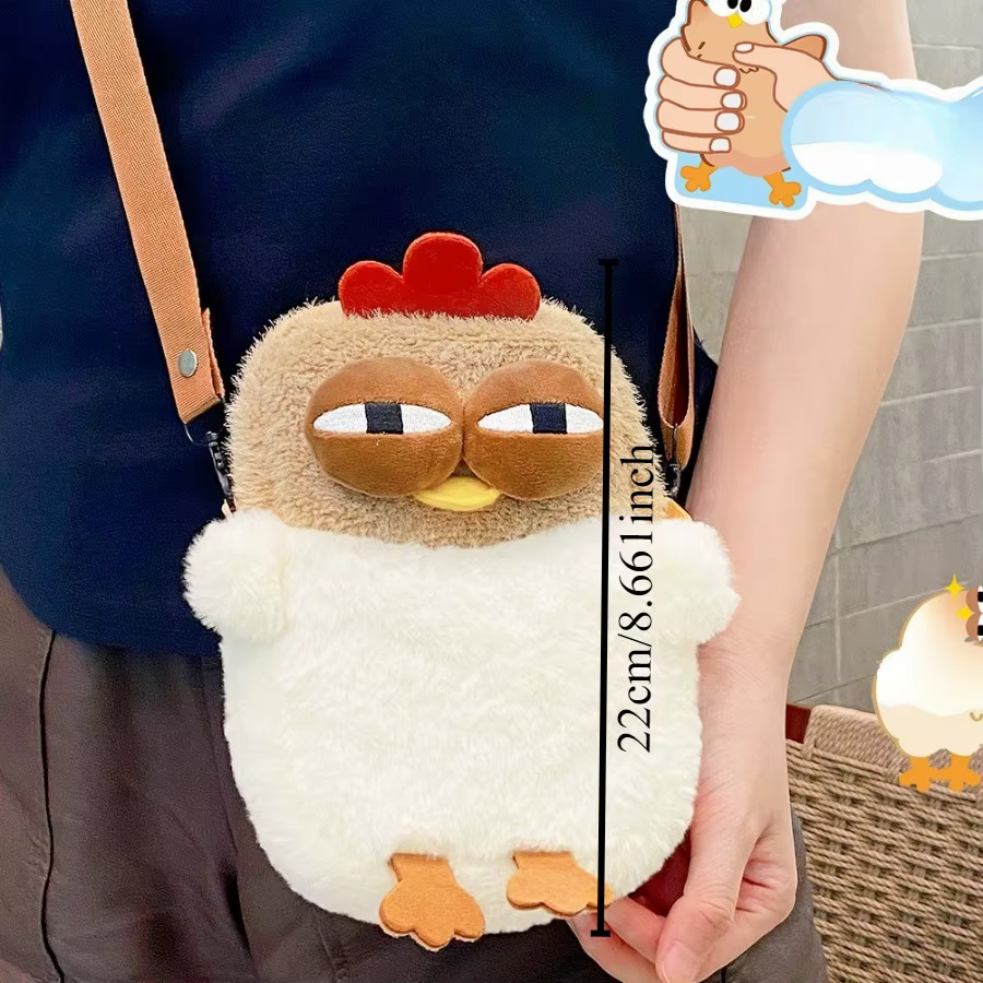 Sac à bandoulière feuille poule fourrure poulet en peluche sac à main drôle Kawaii poulet pendentif porte-clés poupée sacoche sac à main pour les femmes cadeau d'anniversaire