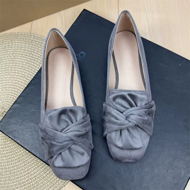 Nouvelles Chaussures Plates Décontractées Confortables à Bout Carré en Daim avec Nœud pour Femme, Modèle Printemps 2026 – Mocassins Quotidiens pour le Bureau, Grandes Tailles