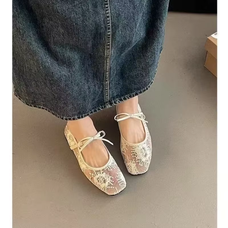 Chaussures plates élégantes à bout carré en maille sexy pour femme