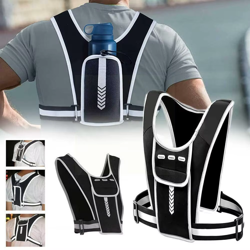 Gilet de course, sac à dos de nuit réfléchissant avec support pour téléphone, sac de bouteille d'eau léger pour le Jogging, l'entraînement, la randonnée