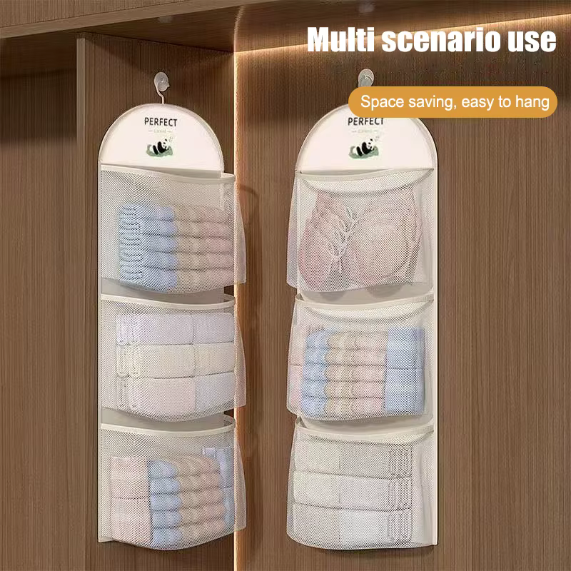 Sac en filet de rangement pour chaussettes et sous-vêtements peu encombrant, idéal pour suspendre au garde-robe, solution de rangement accessible et mobile