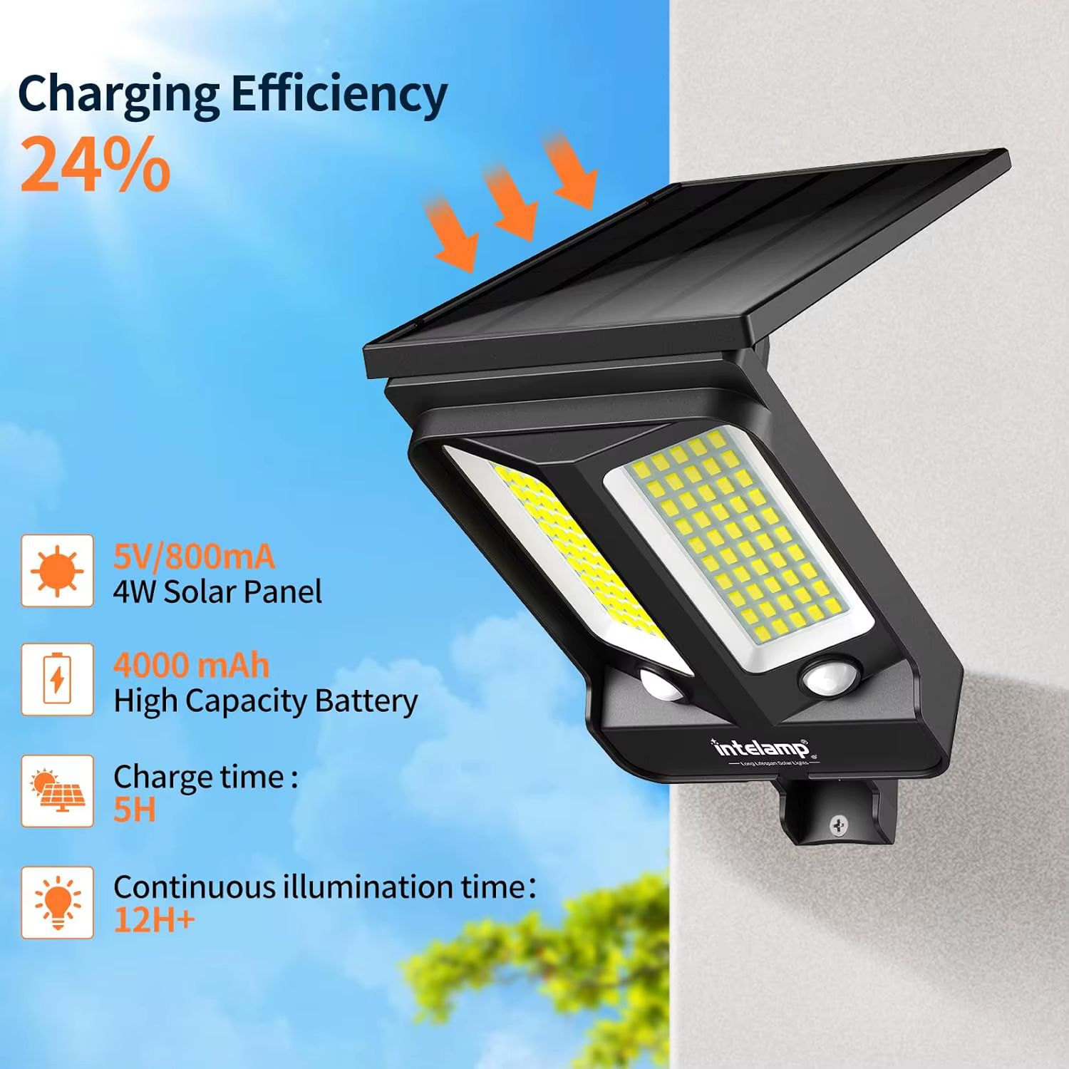 Lampes solaires d'extérieur Intelamp Long Life 4000mah avec 3 modes