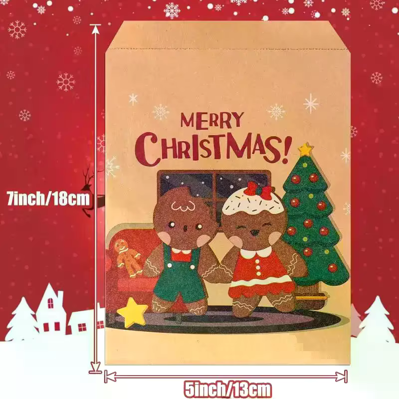 20 pièces joyeux noël sacs cadeaux père noël papier Kraft bonbons biscuits sac cadeaux de fête de noël 2025 noël bricolage calendrier de l'avent