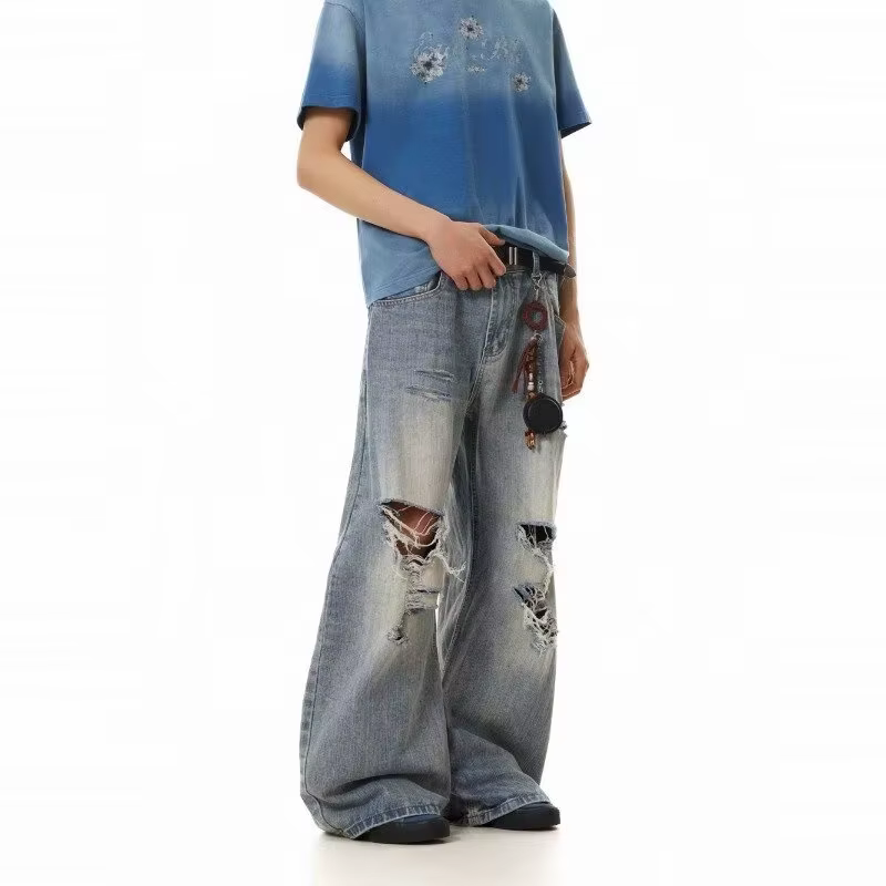 2025 automne haute rue déchiré Jean pour hommes Y2K Vintage droit Baggy Denim pantalons Hombre Hip Hop mode en détresse Jean