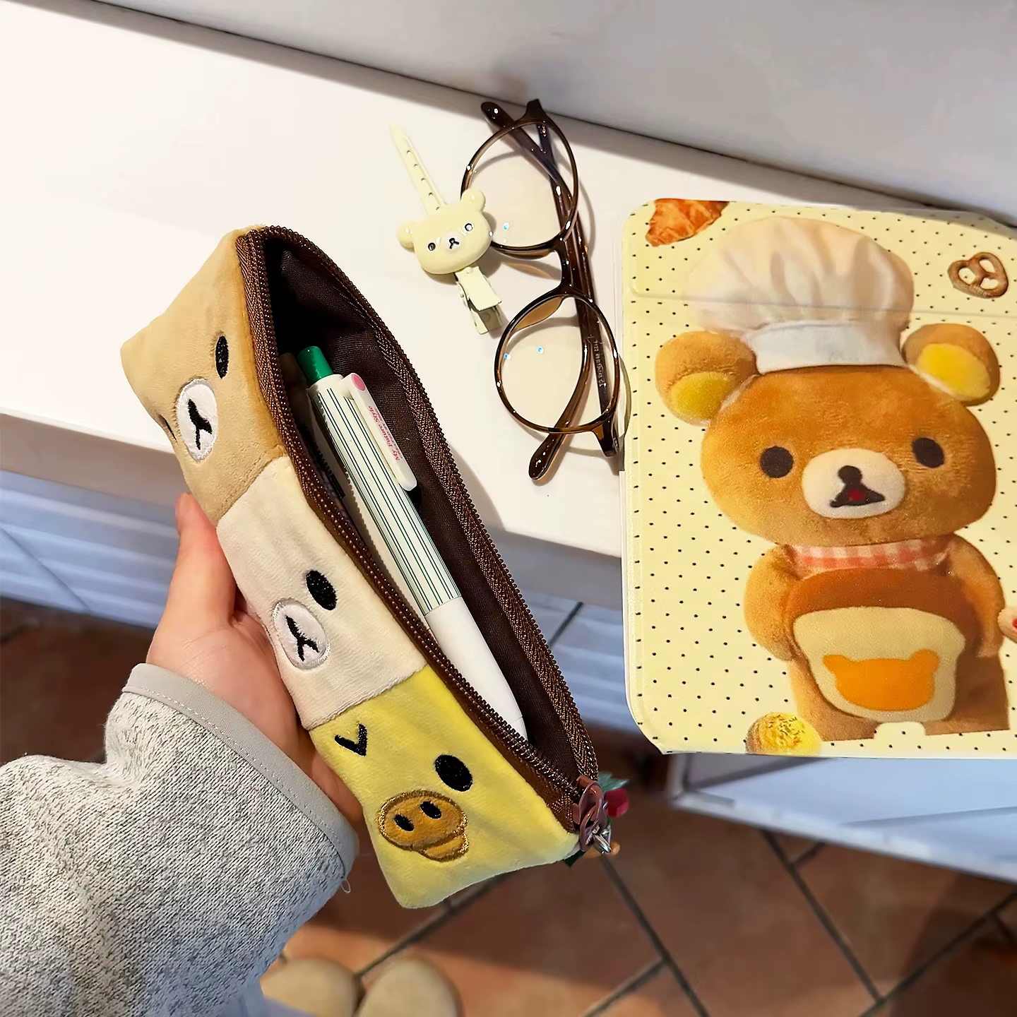 Trousse à crayons Kawaii Rilakkuma Kiiroitori, étui à crayons pour fille, pochette à stylos, trousse à crayons mignonne de dessin animé, sac de rangement, cadeau de festival