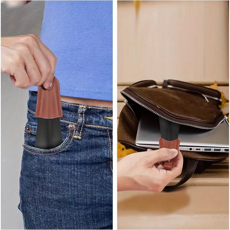 1 chausse-pied en acier inoxydable avec poignée en cuir, le chausse-pied de voyage est facile à transporter et à porter.
