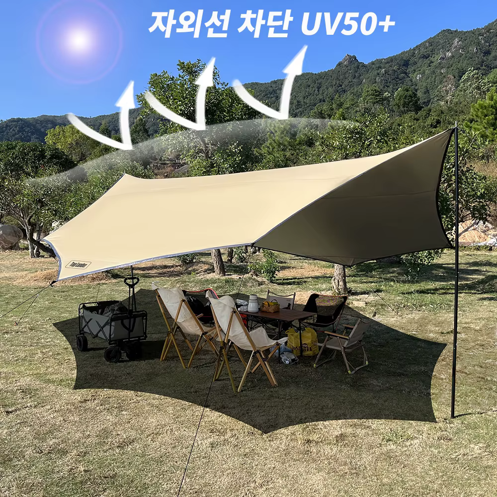 Grande bâche de camping octogonale 5,1x5,1m, toile de protection argentée imperméable, auvent pare-soleil (avec ensemble de poteaux de 2,8m / toile de bâche 17x17ft)