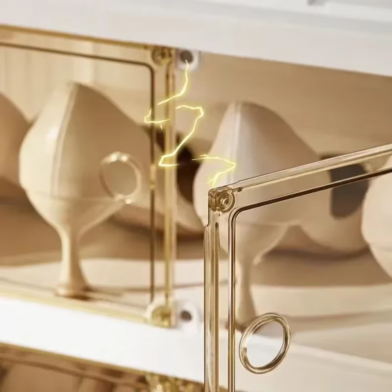 Organisateur de étagères à chaussures pliables pour placard, boîte de rangement de chaussures pliables en plastique, transparente, empilable avec assemblage facile