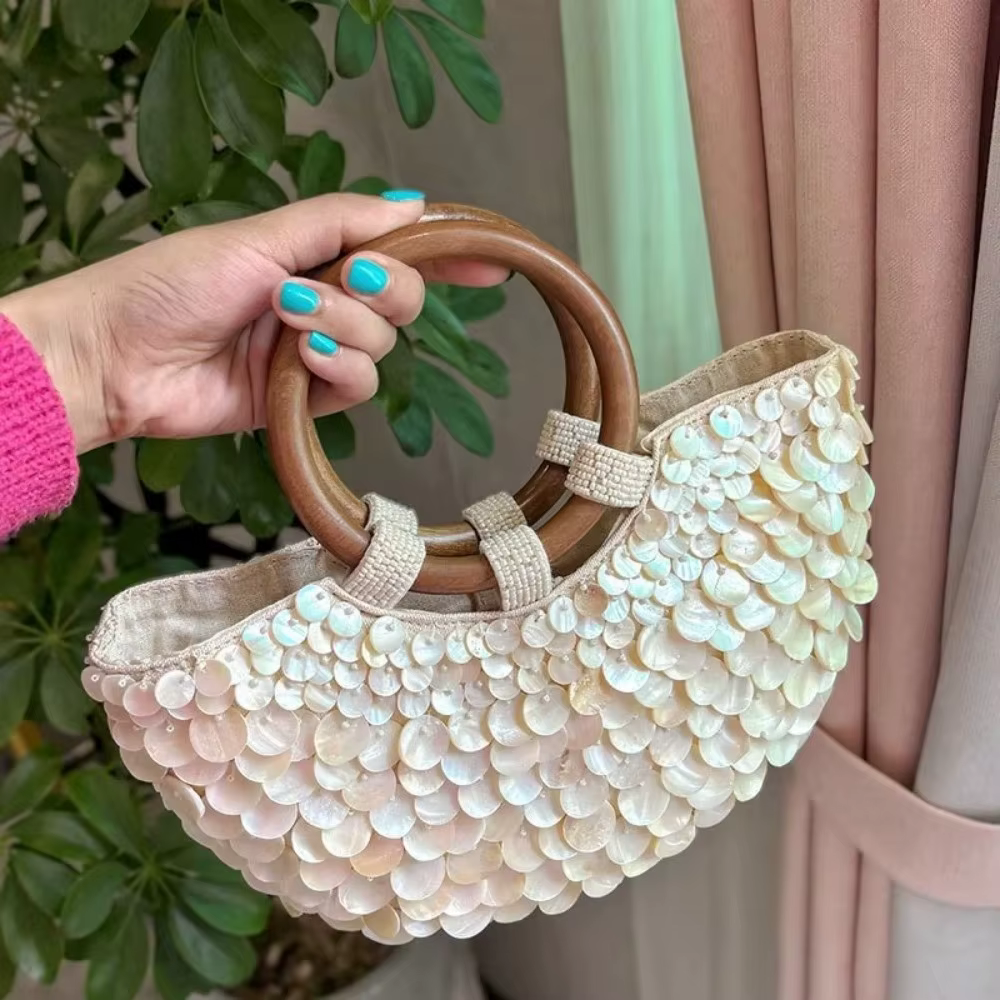 Sac perlé féerique fait à la main Embellissements de coquille de grande capacité Porte-monnaie pochette