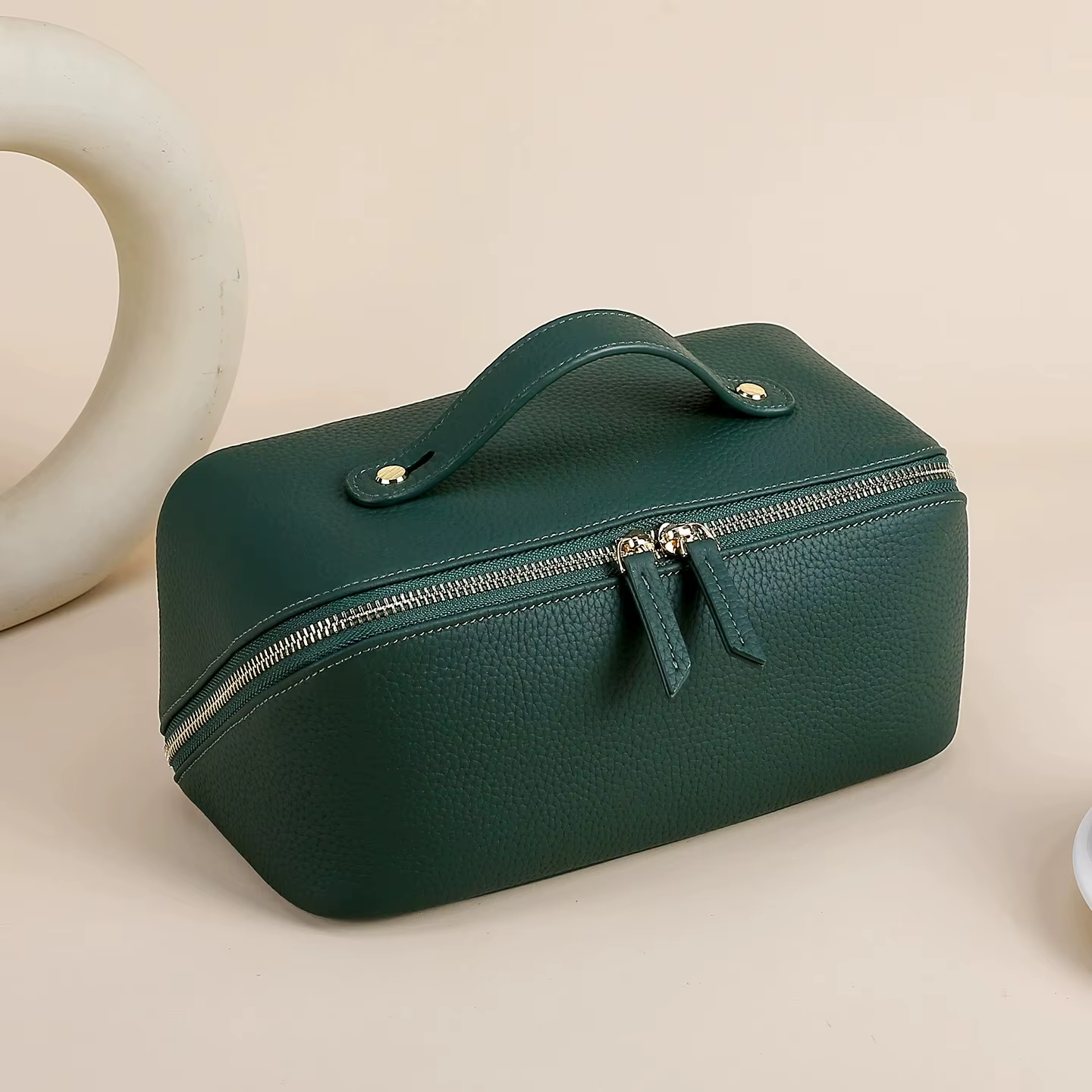 Sac à cosmétiques en cuir véritable de grande capacité pour femme ou fille, sac de maquillage en cuir de vache véritable