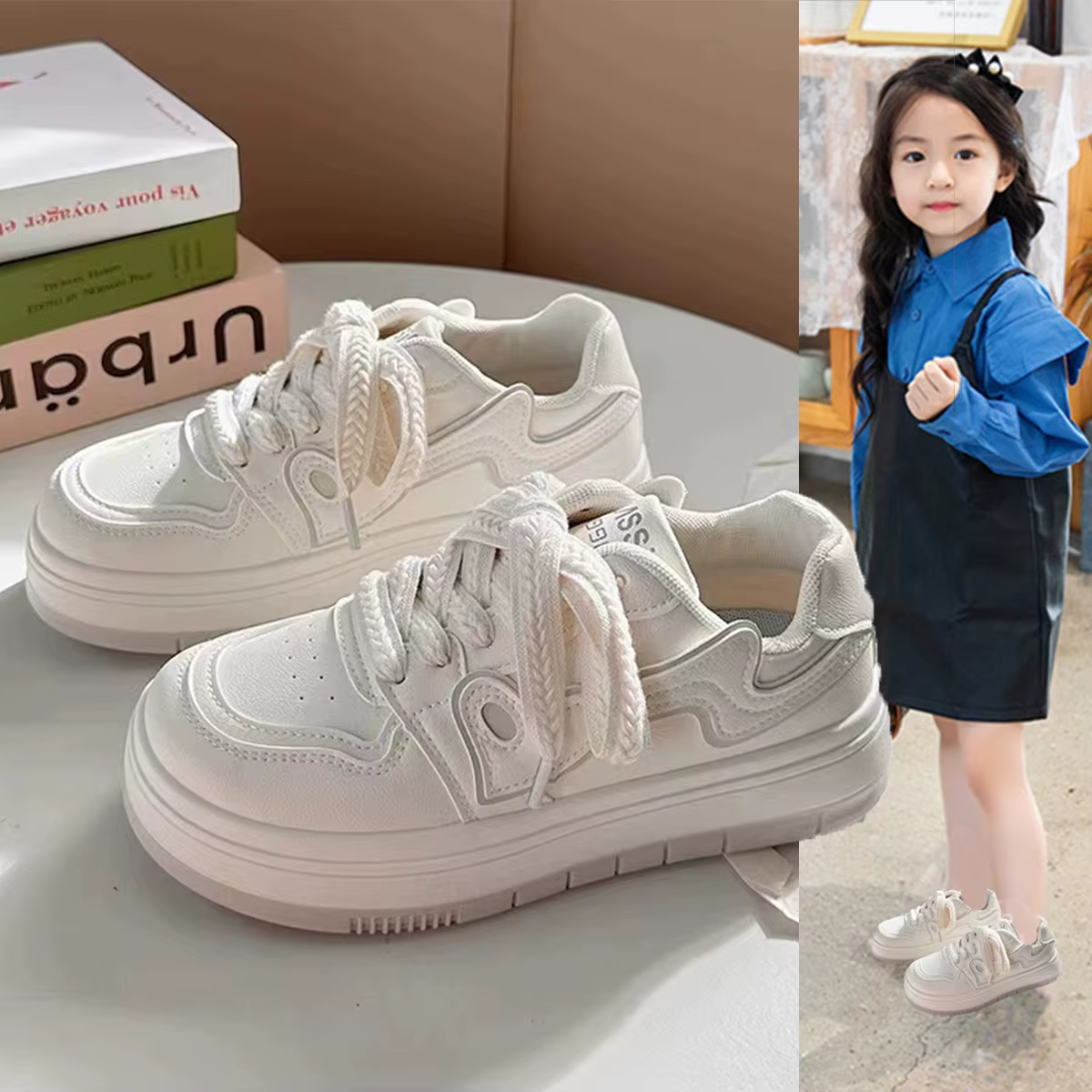 Chaussures Scolaires Blanches pour Petites Filles 2026 Nouvelle Collection Automne Baskets Décontractées à Plateforme pour Enfants Semelle Souple Confort Polyvalent Entraîneurs Pieds Nus