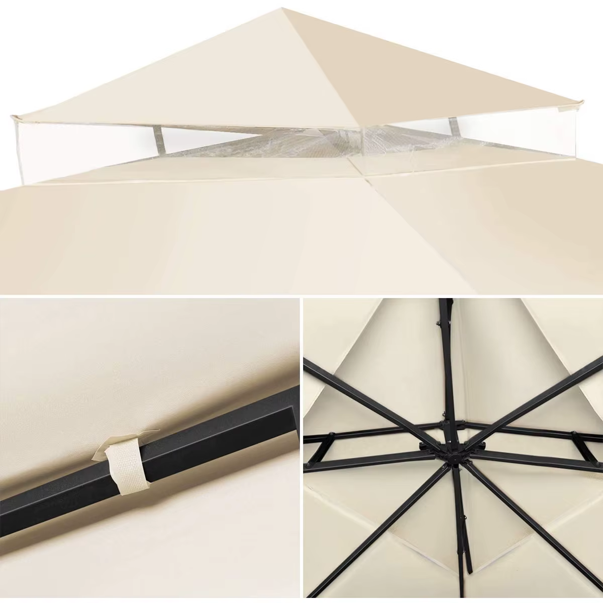 Housse de remplacement pour tonnelle de jardin 3x3M, auvent de remplacement à 2 niveaux pour tente de jardin extérieure, toit de tente de patio pour protection solaire