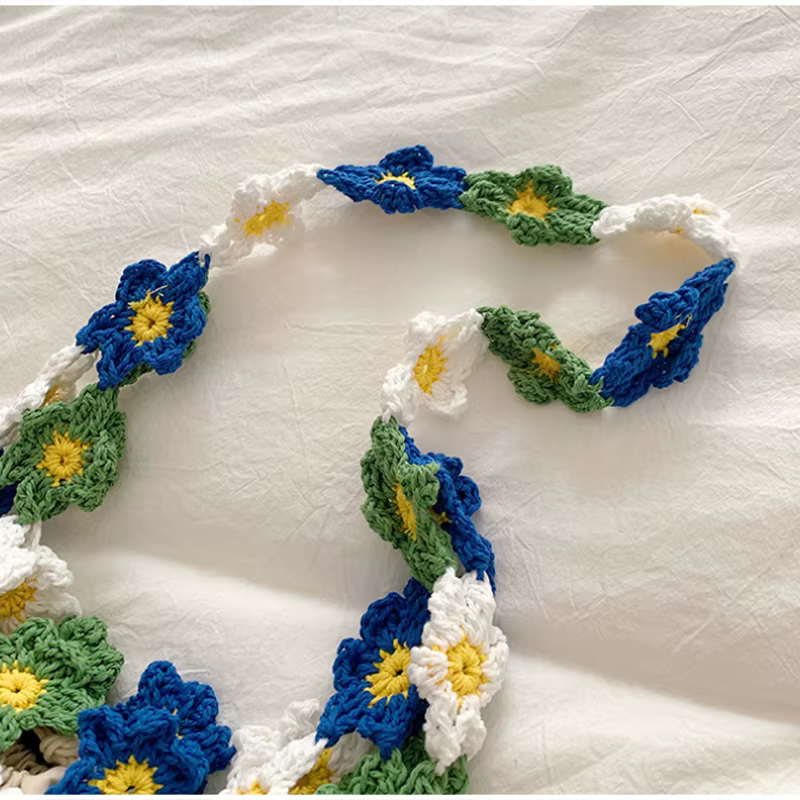 Sac fourre-tout d'été en coton tricoté au crochet fait main, motif floral bohème, sac à bandoulière de plage, sac de vacances, sac de shopping décontracté pour le quotidien