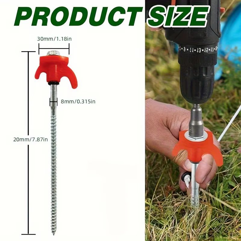 Piquets de tente hexagonaux filetés - Poignée en plastique rouge et vis en métal - Accessoires de camping