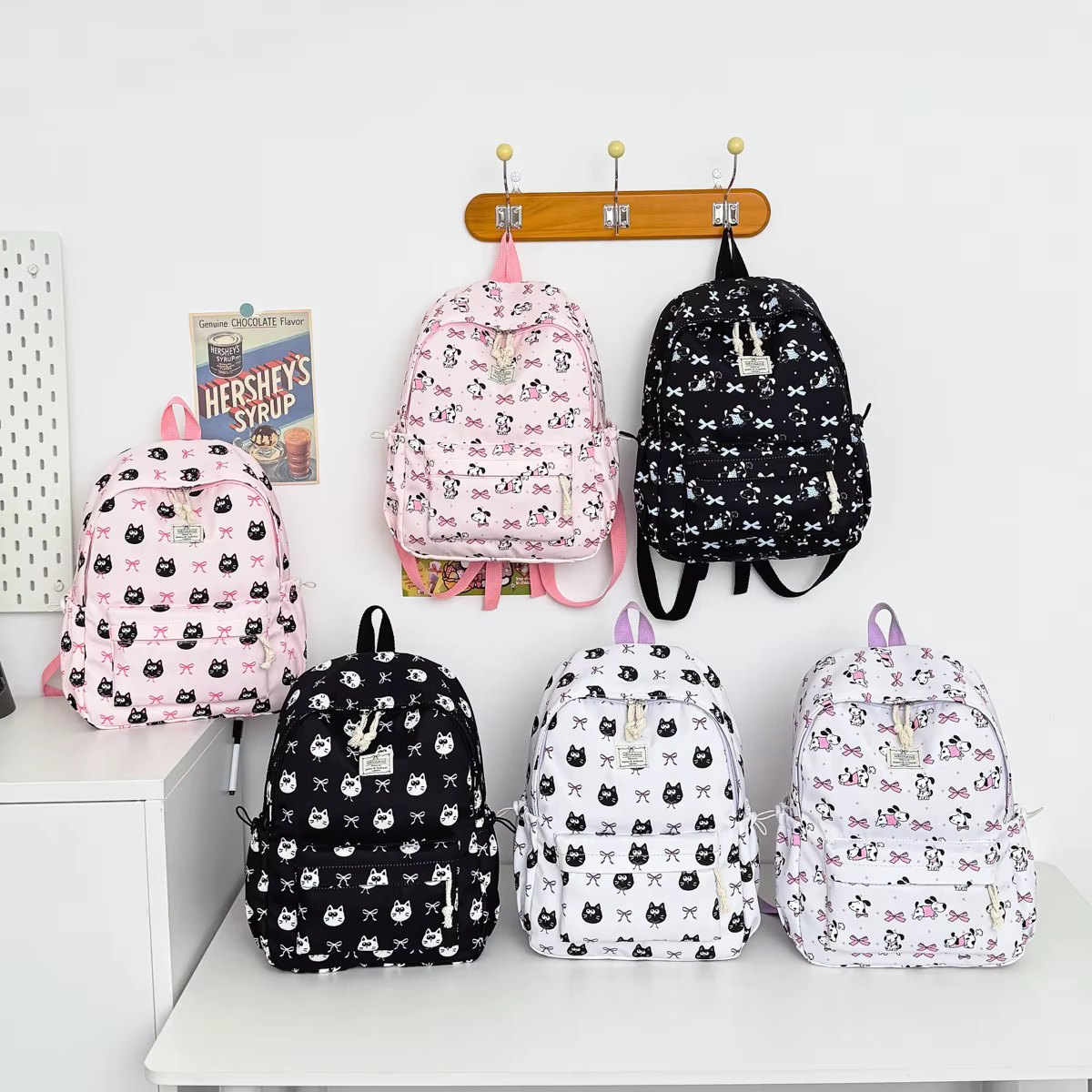Sac à dos pour fille à motif animalier de dessin animé Sweet Kuromi, léger, en nylon, grande capacité, sac à dos double pour étudiants, campus, extérieur
