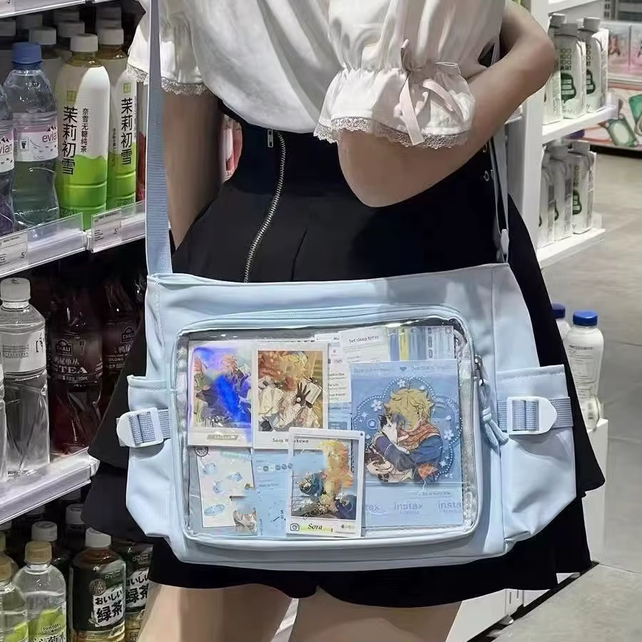 Sac à bandoulière Y2k Ulzzang Ita, polyvalent au quotidien, asymétrique épaule dénudée, sac d'école Harajuku pour filles, grande capacité, Itabag décontracté