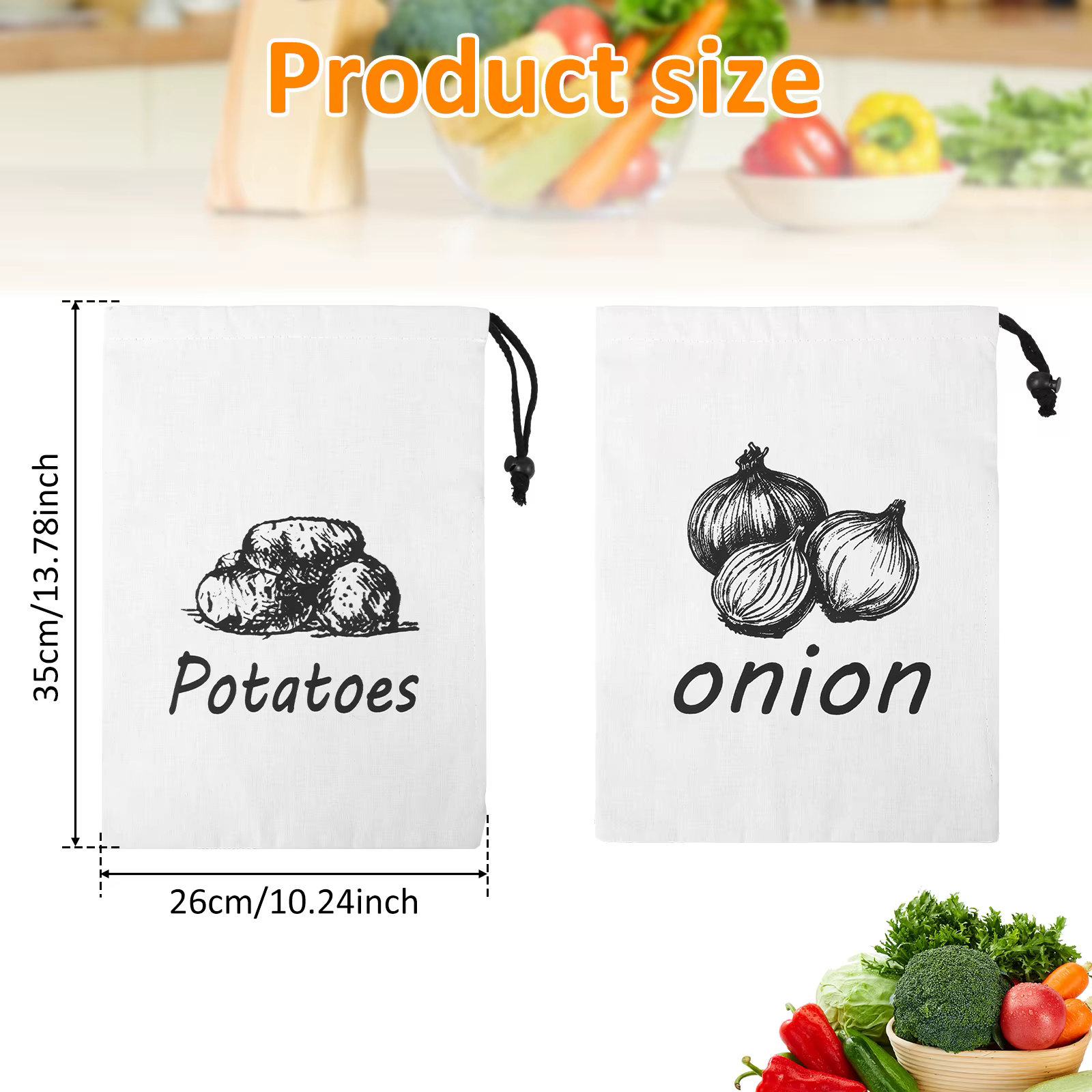 Sac de rangement pour pommes de terre et oignons, 2 pièces, avec cordon de serrage, organisateur de fruits et légumes frais, rangement réutilisable pour la cuisine domestique