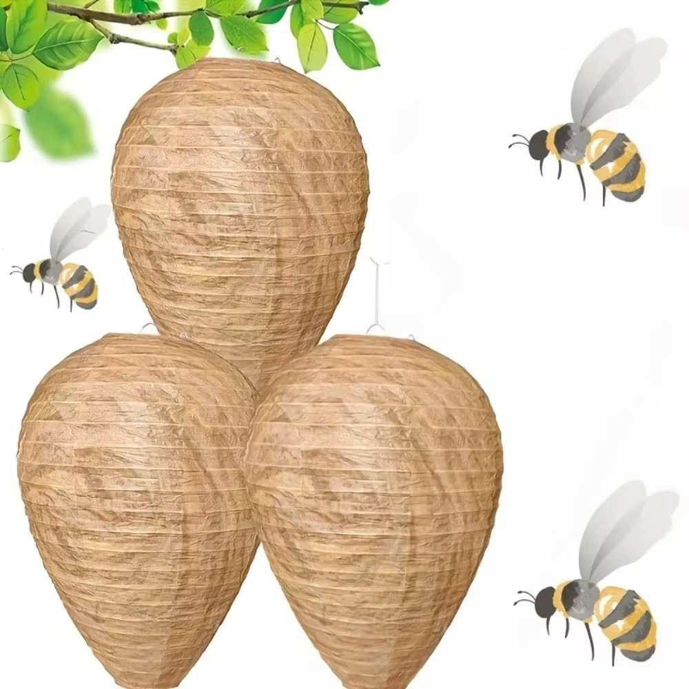 Lanterne anti-guêpes suspendue en papier, répulsif pour frelons, réutilisable, écologique, imitation nid d'abeille, pour extérieur
