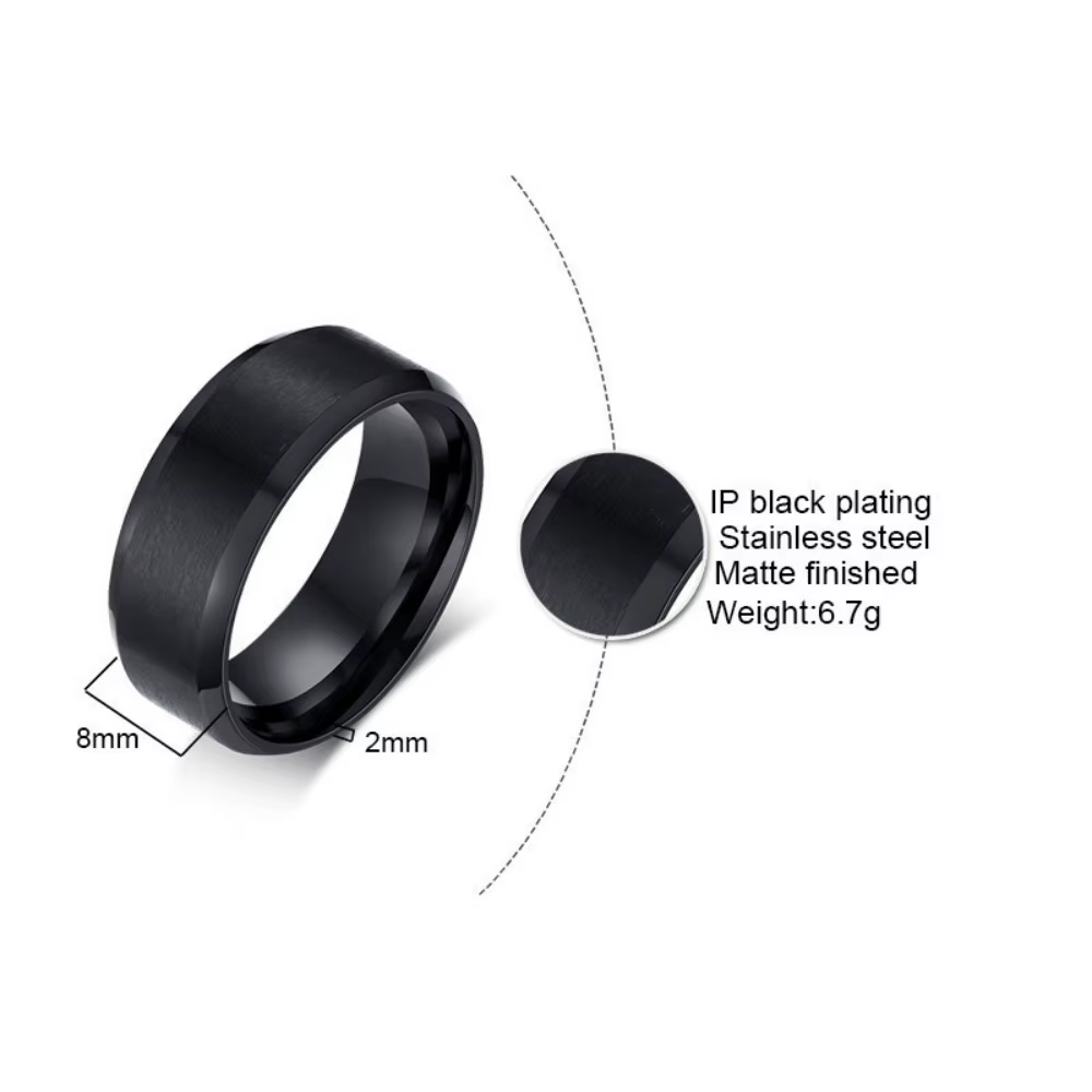 Bague de bijoux à breloques pour hommes et femmes, anneaux noirs en acier inoxydable, fiançailles de mariage, accessoire masculin mat de haute qualité