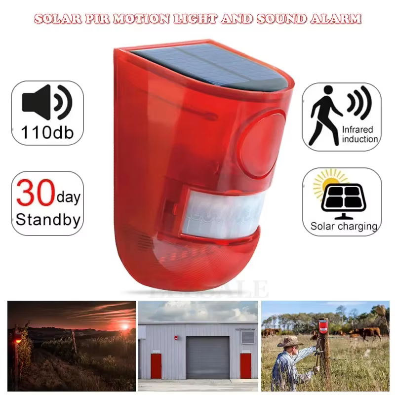 Lampes solaires capteur de mouvement infrarouge alarme sirène lumière stroboscopique pour maison jardin Carage champ